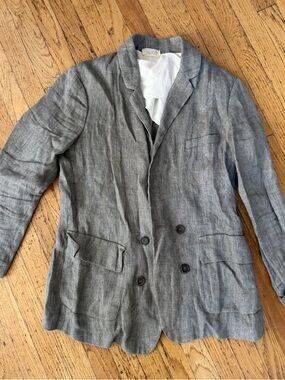 Giada Forte Tauke Gray Double-Breasted Linen Blazer